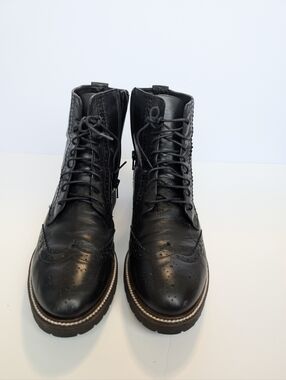 CARVELA Black Leather Brogue Lace-Up Ankle Boots